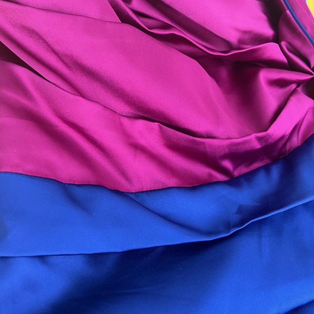 Express Colorblock Ruched Bodycon One Shoulder Mini Dress, Pink and Blue, Size S - Picture 6 of 13